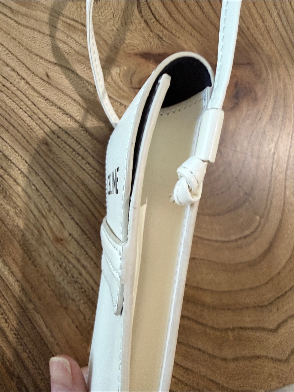 Celine White Leather Crossbody Phone Pouch with Logo - Picture 7 of 9